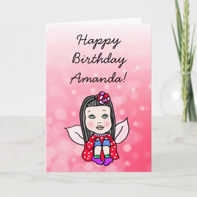 Tarjeta Whimsical Folk Art Fairy Chica Feliz cumpleaños (Anverso)