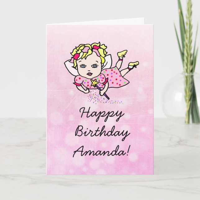 Tarjeta Whimsical Folk Art Fairy Chica Feliz cumpleaños (Anverso)