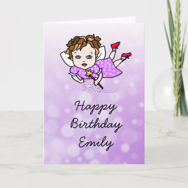 Tarjeta Whimsical Folk Art Fairy Chica Feliz cumpleaños (Anverso)