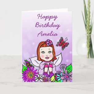Tarjeta Whimsical Folk Art Fairy Chica Feliz cumpleaños