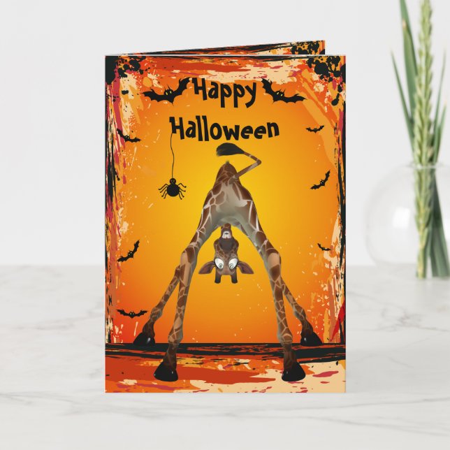 Tarjeta Whimsical Funny Giraffe Halloween Card (Anverso)