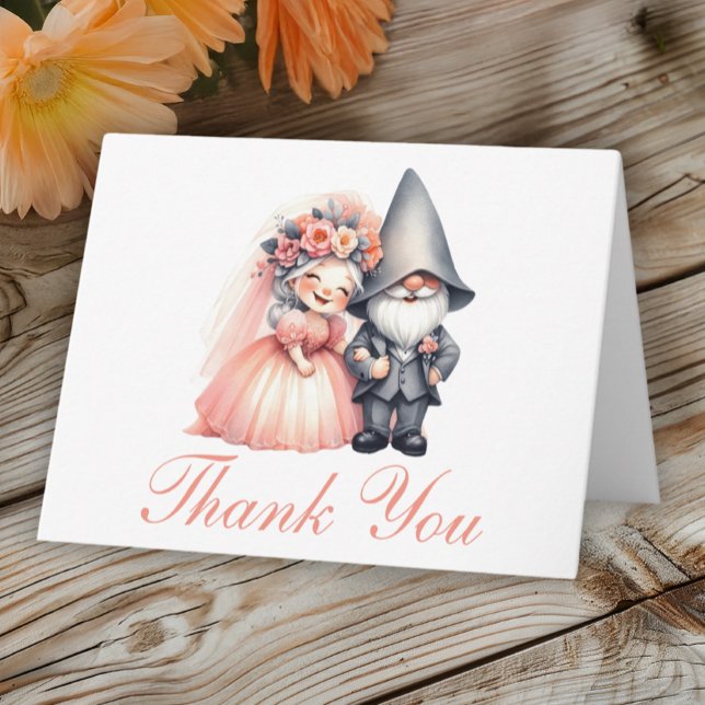 Tarjeta Whimsical Gnome Boda Gracias Naranja Woodland (Subido por el creador)