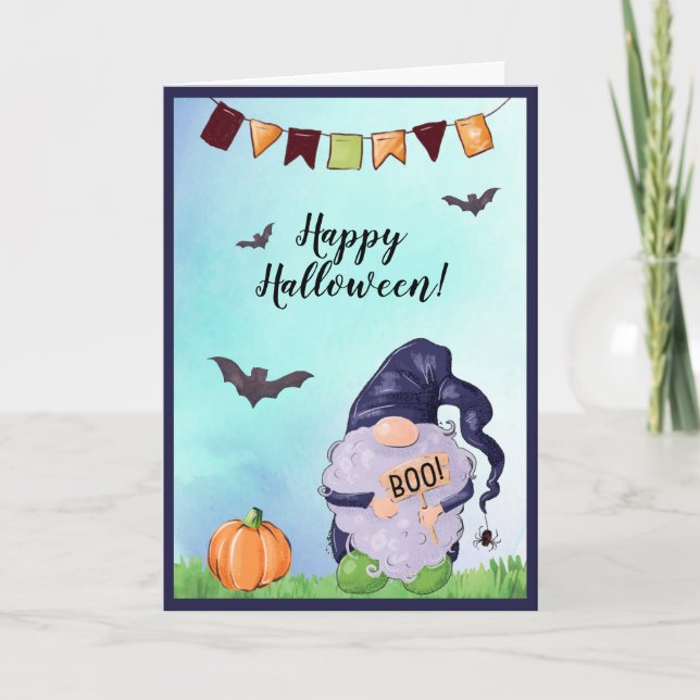 Tarjeta Whimsical Gnome Happy Halloween (Anverso)