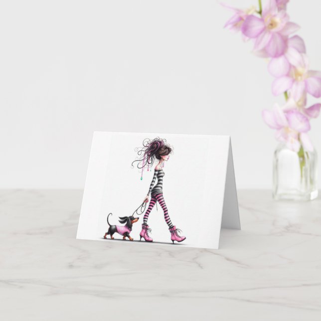 Tarjeta Whimsical Gothic Dachshund Chica (Orquídea)