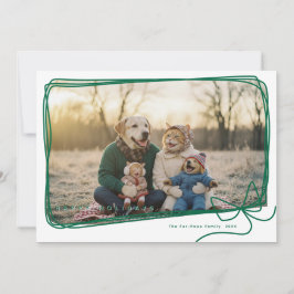 Tarjeta Whimsical Green Ribbon Frame Holiday Photo