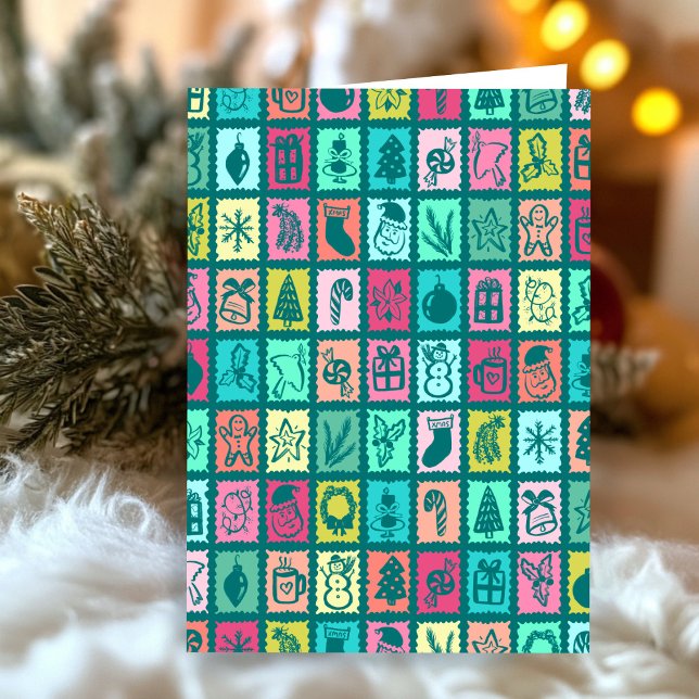 Tarjeta Whimsical Grid Cute Custom Christmas Holiday (Whimsical Grid Cute Custom Christmas Holiday Greeting Card
)