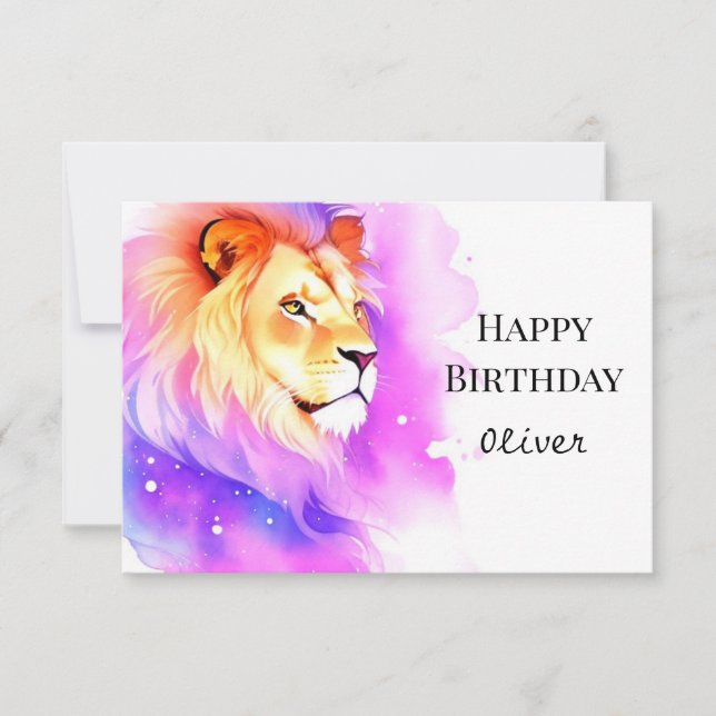 Tarjeta Whimsical Happy Safari Lion Birday (Anverso)