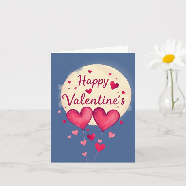 Tarjeta Whimsical Hearts & Moonlight Valentine's Day (Planta pequeña)