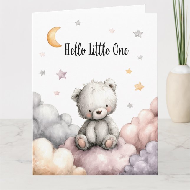 Tarjeta Whimsical "Hello Little One" Teddy Bear (Anverso)