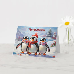 Tarjeta Whimsical Holiday Penguin Trio