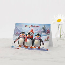 Tarjeta Whimsical Holiday Penguin Trio