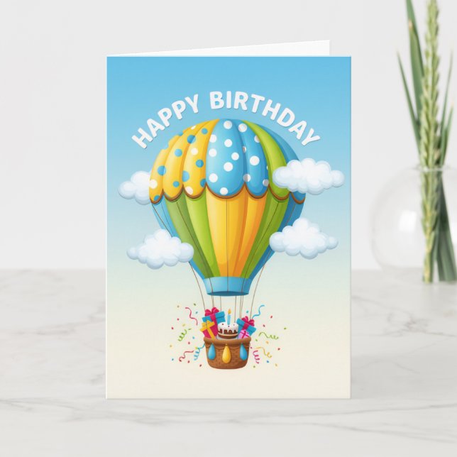Tarjeta Whimsical Hot Air Balloon Birthday Card (Anverso)