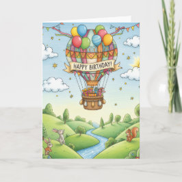 Tarjeta Whimsical Hot Air Balloon Woodland Birthday Card