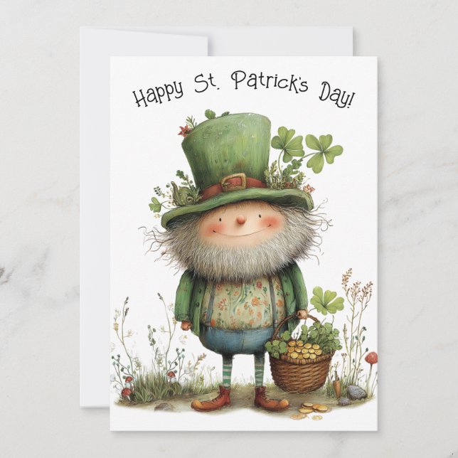 Tarjeta Whimsical Leprechaun Happy St Patrick's Day (Anverso)