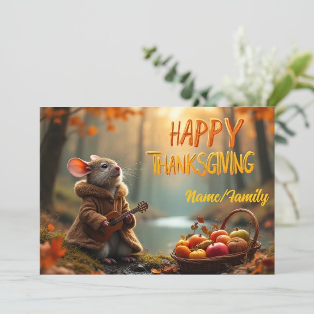 Tarjeta Whimsical Mouse Thanksgiving – Autumn Forest Celeb (Anverso de pie)