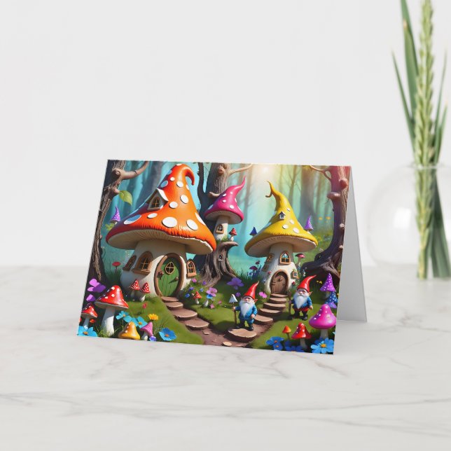 Tarjeta Whimsical Mushroom Village con nomas en Enchante (Anverso)