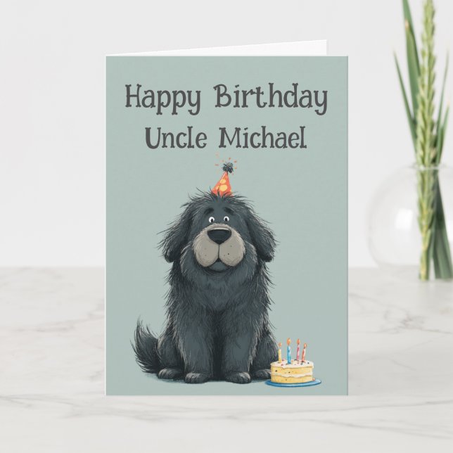 Tarjeta Whimsical Newfoundland Dog Birthday Card (Anverso)