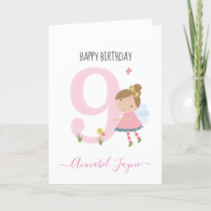 Tarjeta Whimsical Ninoy cumpleaños hada linda rosa