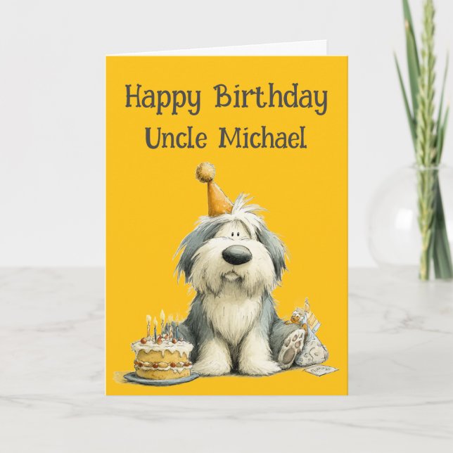 Tarjeta Whimsical Old English Sheepdog Birthday Card (Anverso)