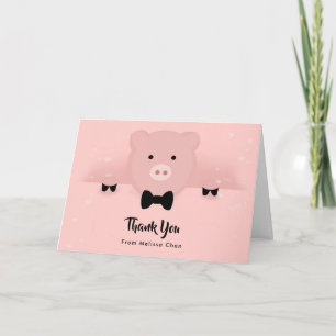 Tarjeta Whimsical Pink Pig in a Bow Tie Gracias