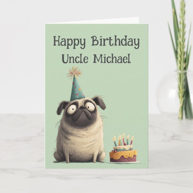Tarjeta Whimsical Pug Dog Birthday Card (Anverso)
