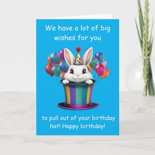 Tarjeta Whimsical Rabbit Magic Hat Birthday Graphic (Anverso)