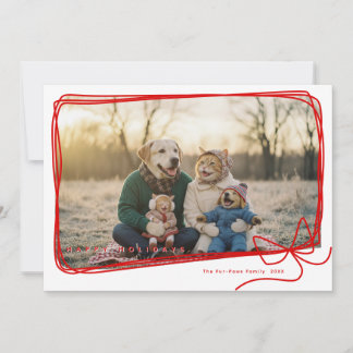 Tarjeta Whimsical Red Ribbon Frame Holiday Photo