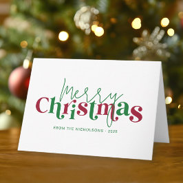 Tarjeta Whimsical Retro Merry Christmas with Family Name