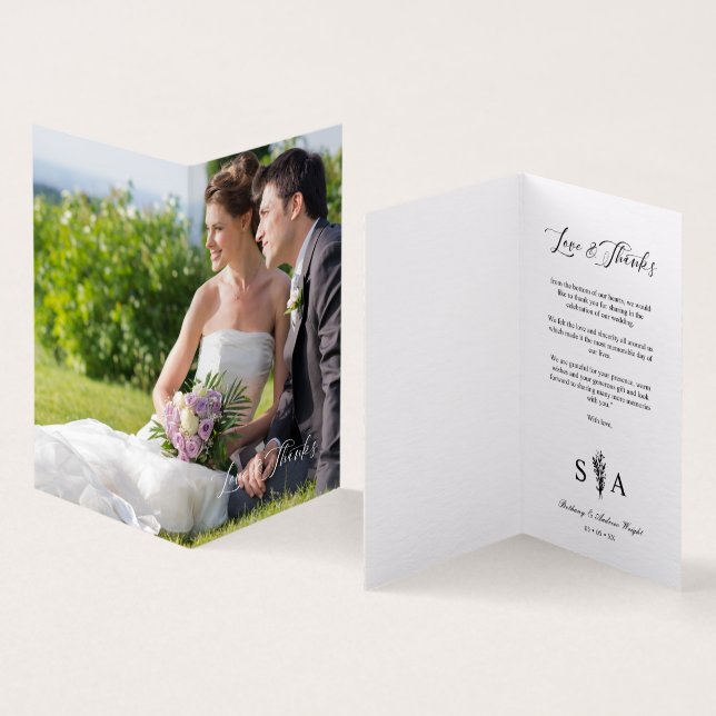 Tarjeta Whimsical Script Photo Romantic Botanical Branches (Interior y exterior)