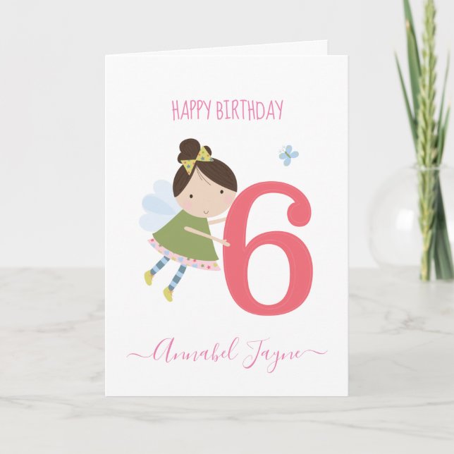 Tarjeta Whimsical Sexto cumpleaños chicas de hadas lindos  (Anverso)