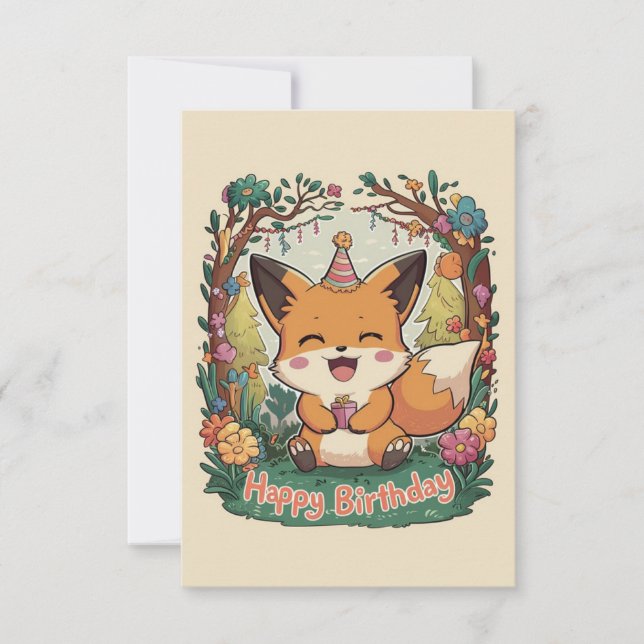 Tarjeta Whimsical Simple Fox Birday (Anverso)