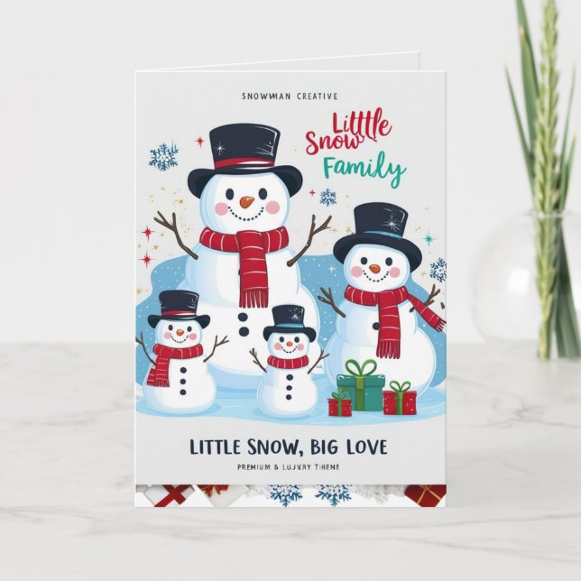 Tarjeta Whimsical Snowman Family of 4 Folded Christmas (Anverso)