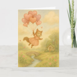 Tarjeta Whimsical Squirrel with Heart Balloons Valentine 