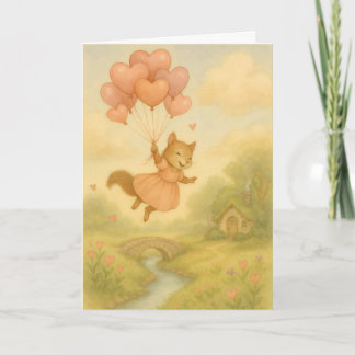 Tarjeta Whimsical Squirrel with Heart Balloons Valentine 