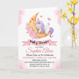 Tarjeta Whimsical Unicorn Moon Baby Shower Para Niña