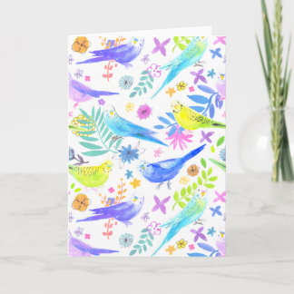Tarjeta Whimsical Watercolour Budgie Parakeets