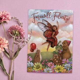 Tarjeta Whimsical Wildflower Fairy and Animals Farewell