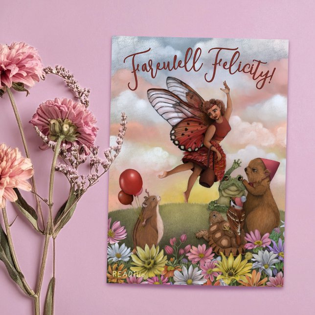 Tarjeta Whimsical Wildflower Fairy and Animals Farewell (Subido por el creador)