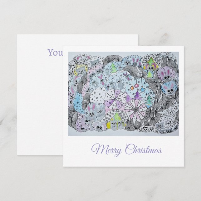 Tarjeta Whimsical Winter Forest Magical Creatures (Anverso / Reverso)