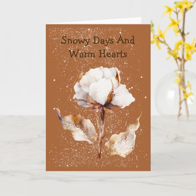 Tarjeta Whimsical Winter Wishes Snowy Greeting Card (flor amarilla)