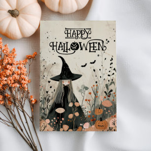 Tarjeta Whimsical Witch Fall Foliage Happy Halloween