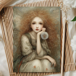 Tarjeta Whimsical Woodland Fairy Portrait with Dandelion 