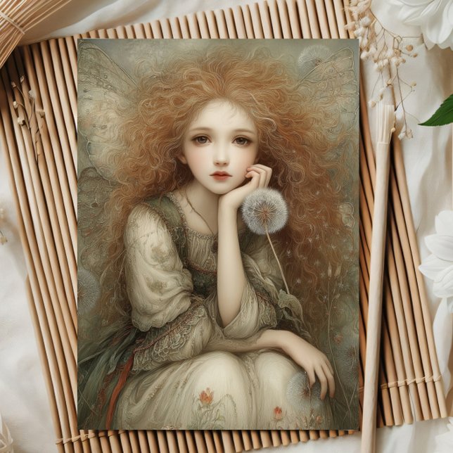 Tarjeta Whimsical Woodland Fairy Portrait with Dandelion  (Subido por el creador)