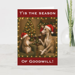 Tarjeta Whippet and Squirrel Christmas greetings card