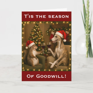 Tarjeta Whippet and Squirrel Christmas greetings card