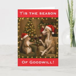 Tarjeta Whippet and Squirrel Christmas greetings card