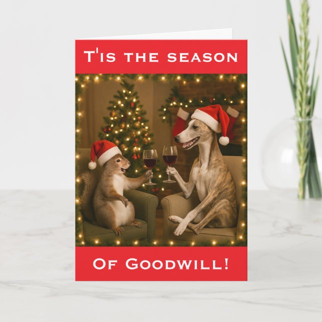 Tarjeta Whippet and Squirrel Christmas greetings card (Anverso)