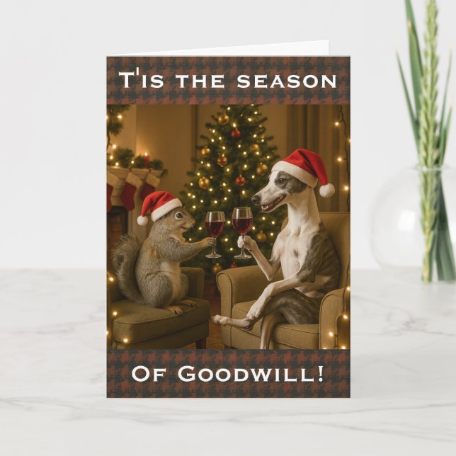 Tarjeta Whippet and Squirrel Christmas greetings card (Anverso)