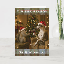 Tarjeta Whippet and Squirrel Christmas greetings card