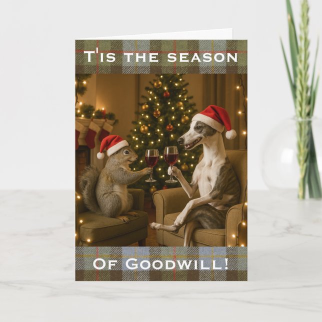Tarjeta Whippet and Squirrel Christmas greetings card (Anverso)